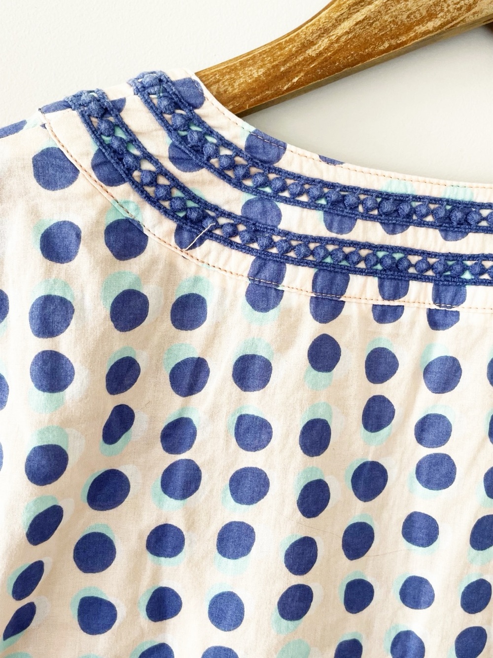 Boden White Mini Dress with Blue Polka Dots and Embroidered V-Neck Size 6 EUC - Picture 12 of 14